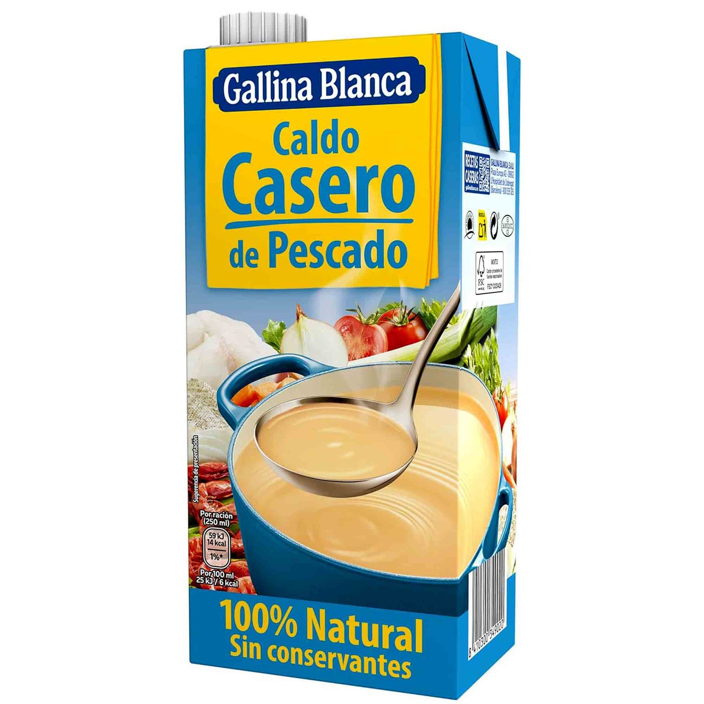 100% Natural Gallina Blanca Fish Pescado Broth, 1L