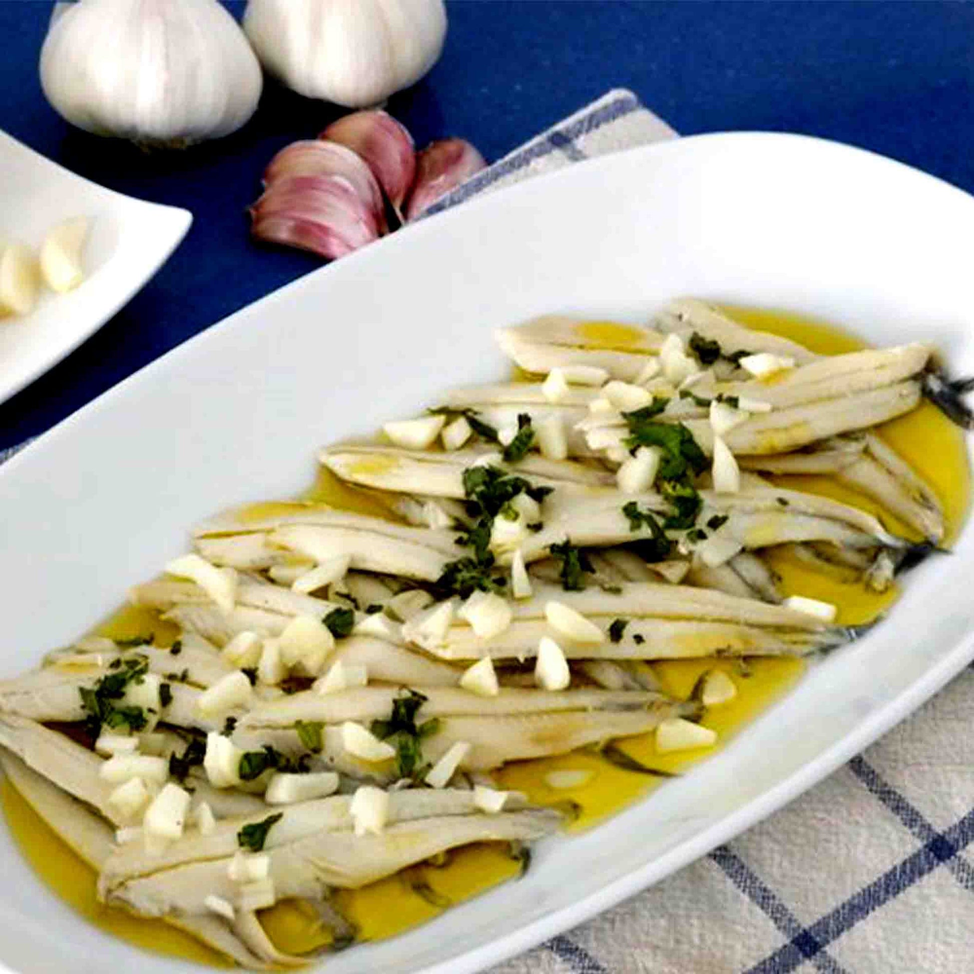 Boquerones, White Anchovies in Olive Oil, Garlic and Parsley