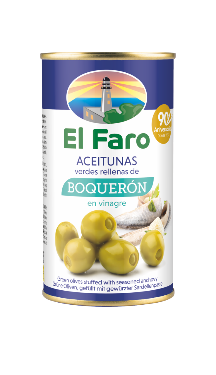 Green Manzanilla Olives with Boqueron (white Anchovy), 350g